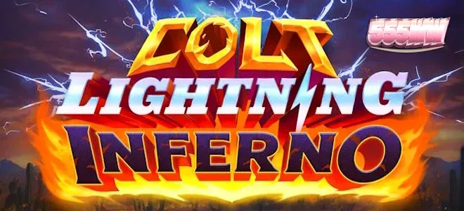 Colt Lightning Inferno স্লট গেমের একটি দৃশ্য যেখানে আগুনের শিখা এবং বিদ্যুতের ঝলক দেখা যাচ্ছে